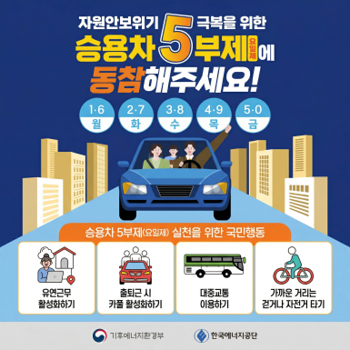 자원안보위기 원유 경계 단계 발령에 따른 승용차 5부제 협조